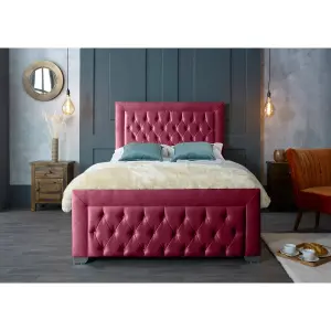 Gelson Plush Velvet Maroon Bed Frame