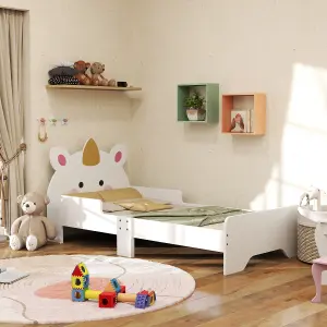 ZONEKIZ Unicorn-Designed Toddler Bed, Kids Bedroom Furniture - White