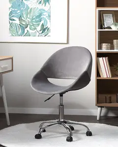 Beliani Retro Desk Chair Velvet Grey SELMA