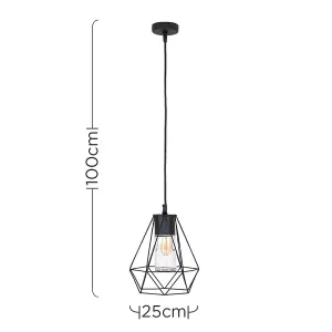 ValueLights Diablo IP44 Rated Gloss Black Ceiling Bathroom Light Pendant with Metal Basket and Clear Glass Shade