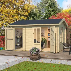 Lasita Warrington Log Cabin with Side Store - 3.9m x 2.4m - Two Room Garden Summer House