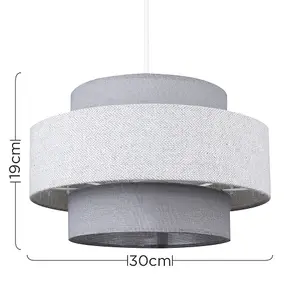 ValueLights Weaver Cylinder Ceiling Pendant Light Shade In Dark Grey and Light Grey Herringbone Finish