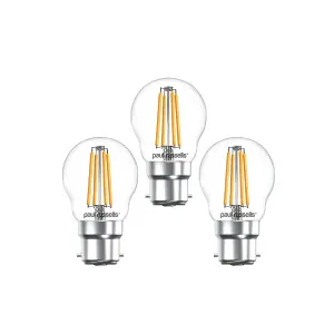 paul russells LED Filament Dimmable Golf Bulb, BC B22, 4.5W 470 Lumens, 40w Equivalent, 2700K Warm White, Pack of 3