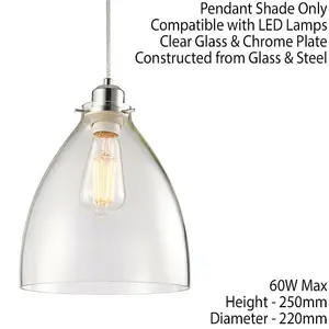 Hanging Ceiling Pendant Light Shade Clear Glass & Chrome Slim Round Dome Bowl