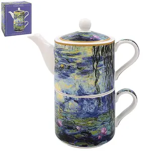 Tea For One Ceramic Claude Monet Water Lilies Floral Teapot Server Fine China