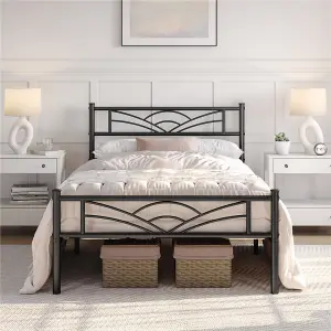 Yaheetech Black 3ft Single Metal Bed Frame with Cloud-inspired Design Headboard