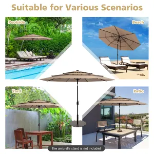 Costway 3 X 3M Patio Umbrella 3-Tier Double Vented Outdoor Crank Umbrella Market Table Umbrella