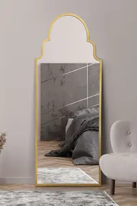 MirrorOutlet Crown Arcus - Full Length Gold Framed Arched Leaner / Wall Mirror 71" X 28 (180CM X 70CM)