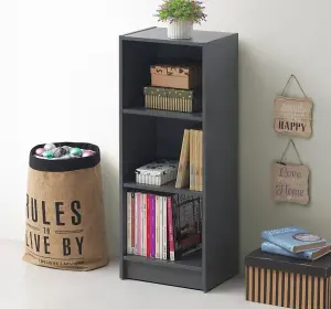 3 Tier Medium Narrow Bookcase Shelving Unit Living Room Office Bedroom Dark Grey