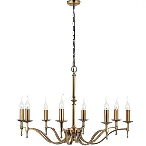 Avery Ceiling Pendant Chandelier Light 8 Lamp Antique Brass Curved Candelabra