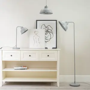 ValueLights Morris Grey Metal Stem Table Lamp with Angled Dome Shade for Living Room Bedroom office - LED Bulb Included