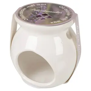 URBNLIVING 8 cm Height White Ceramic Scented Candle Burner With Wax Tart Scents Fragrance Lilac Lavender