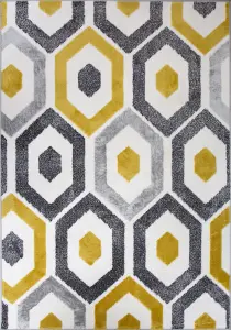 Ochre Grey Super Soft Diamond Geometric Area Rug 60x110cm