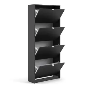 Shoes Shoe cabinet  w. 4 tilting doors and 2 layers Matt Black