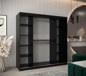 Verona 01 Contemporary 2 Sliding Door Wardrobe 9 Shelves 2 Rails Black Matt (H)2000mm (W)2000mm (D)620mm