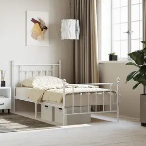 Berkfield Metal Bed Frame with Headboard and Footboard White 100x190 cm