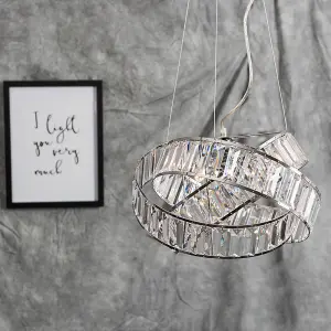 ValueLights Hudson 3 Way Chrome & Clear Acrylic Jewel Intertwined Rings Design Ceiling Light Pendant with LED Bulb