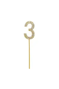 Gold 3 Sparkley Diamond Cake Topper Number 3 for Birthday Anniversary