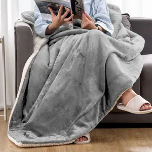 Sherpa Fleece Throw Blanket Silver / 150cm W x 200cm L