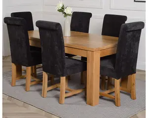 Dakota 182 x 92 cm Chunky Oak Large Dining Table and 6 Chairs Dining Set with Washington Black Fabric Chairs