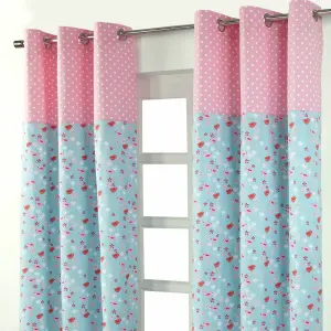 Homescapes Birds And Flowers Ready Made Eyelet Curtain Pair, 117 x 137 cm Drop