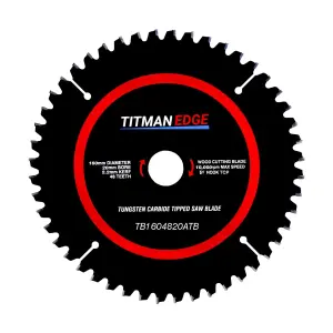 Titman Edge TCT Fine Finish Plunge Saw Blade 160mm x 20mm x 48 Tooth - TB1604820ATB