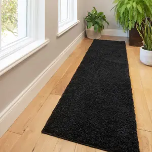 Soft Value Black Shaggy Runner Rug 60x230cm