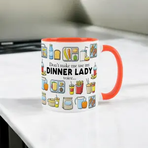 Dinner Lady Mug - Humorous School Lunch Staff Funny Novelty Gift - Tea/Coffee Hot Drinks Orange Ceramic Cup Present