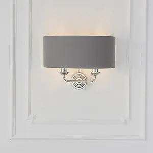 Luminosa Highclere Shade Wall Lamp Bright Nickel Plate, Charcoal Fabric