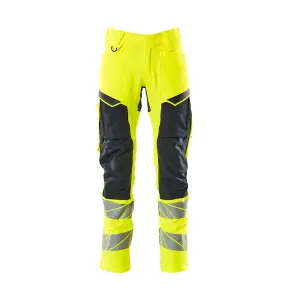 Mascot Accelerate Safe Trousers with Kneepad Pockets - Hi-Vis Yellow/Dark Navy   (52.5) (Leg Length - Regular)