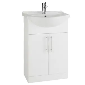 Bathroom 550mm Vanity Unit with Basin - Gloss White - (Impact) - Brassware Not Included