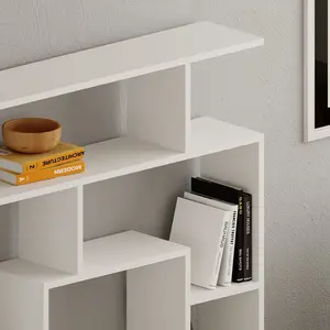 Labirent Bookcase | Modern Maze-Design Freestanding Unit with 5 Shelves White