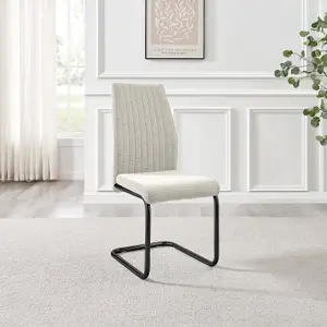 Furniturebox UK Lorenzo 2x Cream Fabric Black Leg Dining Chair