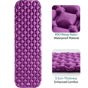 Lightweight Sleeping Mat Ultra Light Inflatable Camping Air Pad Waterproof 5.5cm - Purple