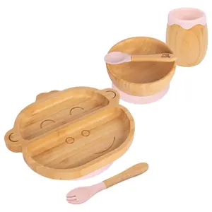 5pc Bamboo Monkey Baby Weaning Set - Pastel Pink