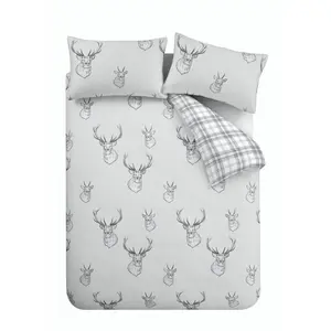 Stag Check Reversible Duvet Cover Set with Pillowcases Beige / Double Duvet Cover + 2 Standard Pillowcases