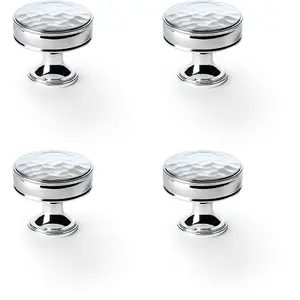 4 PACK - Round Hammered Door Knob - Polished Chrome 38mm Diameter Cupboard Pull Handle