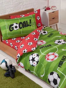 Football Red Single Duvet Cover and Pillowcase Set