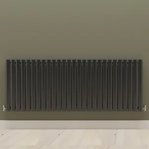 Horizontal Black Single Oval Panel Radiator (H)600mm x (W)1593mm, 5582 BTU.