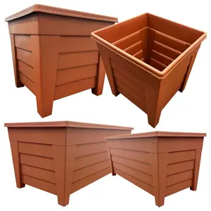 2 x Terracotta Grosvenor Square & 2 x Long Grosvenor Troughs Planter Sets For Home & Garden