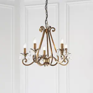 Luminosa Oksana 5 Light Multi Arm Ceiling Pendant Chandelier Antique Brass, E14