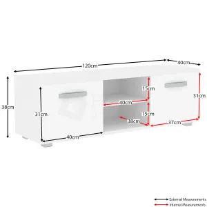 Vida Designs Cosmo White 2 Door TV Unit 120cm Sideboard Cabinet