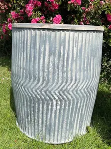 Galvanised Chevron Dolly Tub Set of 2 Metal Outdoor Planter Flower Pot