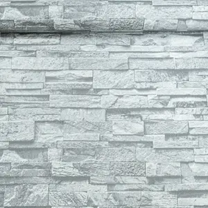 Erismann Rustic Brick 3D Effect White Dark Grey Textured Feature Wallpaper