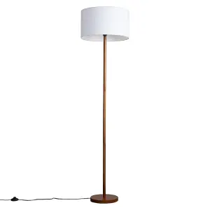 ValueLights Heather Modern Scandi Floor Lamp In Dark Wooden Finish with White Drum Shade - Includes 6w LED GLS Bulb 3000K