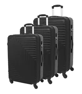 LUGGIT 3 Pcs Travel Lightweight Trolley Luggage Suitcase Set of 3 Sizes, ABS Shell - Ridged Line Black