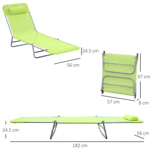 Outsunny Adjustable Sun Bed Garden Lounger Recliner Relaxing Camping Light Green