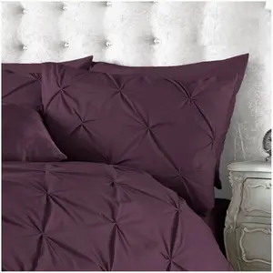 Smart Living Pintuck Duvet Cover With Pillowcases Polycotton Quilt Bedding Covers Pinch Pleated Comforter Cover Set - Aubergine