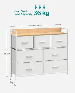 SONGMICS Dresser Cabinet, Storage Drawers, Chest of Drawers, 7 Fabric Drawers with Handles, Cloud White and Oak Beige