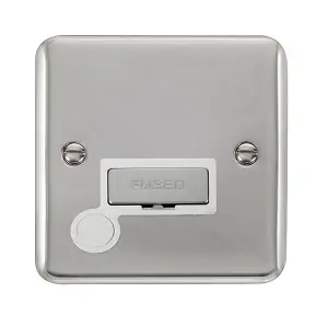 Curved Polished Chrome 13A Fused Ingot Connection Unit With Flex - White Trim - SE Home